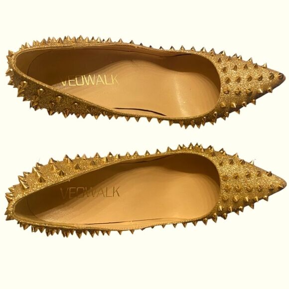 Stilettos – Size 38 VEOWALK Gold Sparkle & Spike 6” Heels - Picture 3 of 5